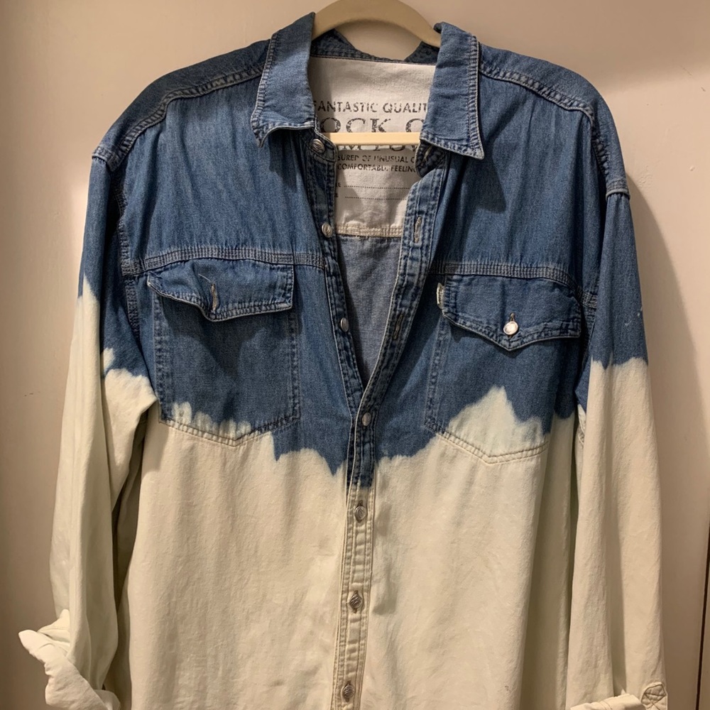Acid wash denim button up